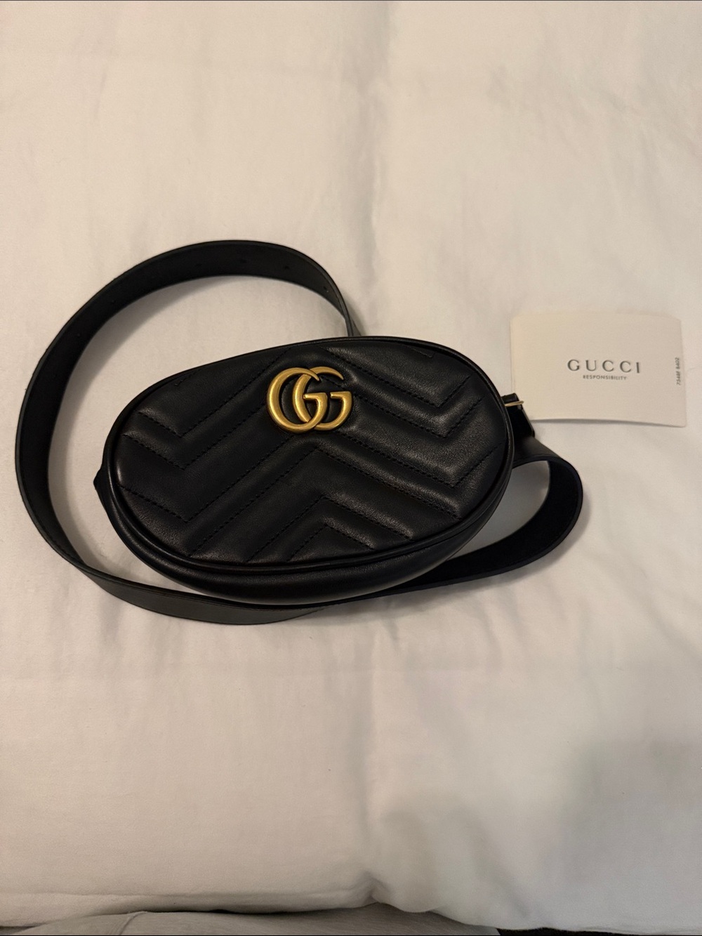 Gucci Black Quilted Leather Belt Bag with Gold Double G